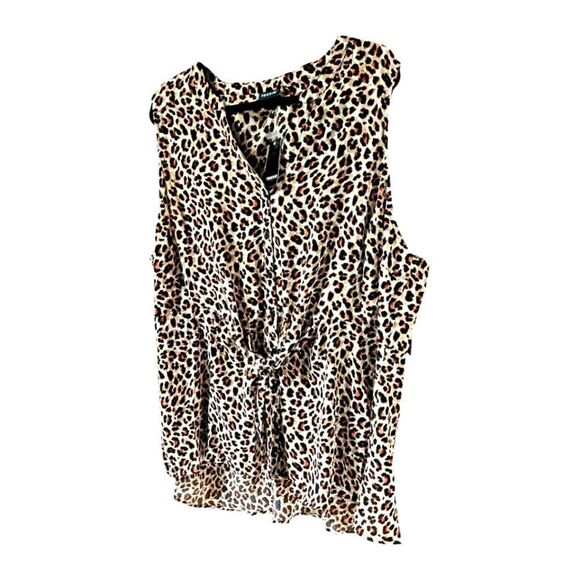 TORRID NEW PEPLUM Georgette Leopard 🐆 Print Button-Front Tie-Front Blouse. - Picture 5 of 16